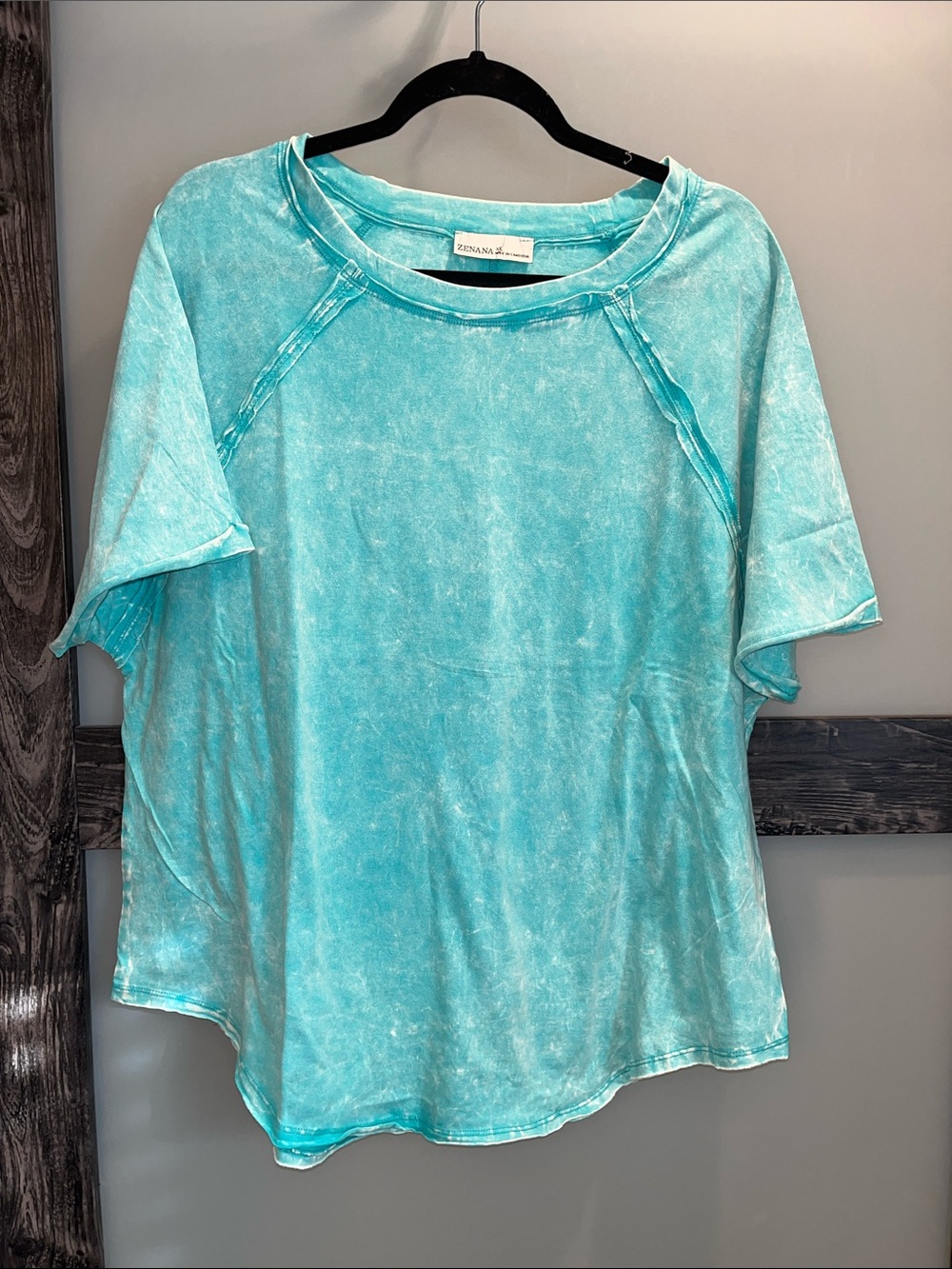 Zenana Outfitters Mineral-Wash Turquoise Short Sleeve Tee